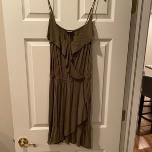 Olive green ruffle dress with adjustable straps